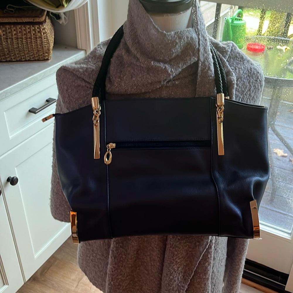 Classic Black Tote Bag with Gold Accents